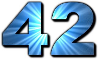 An illustration of the number 42 in bold colourful lettering.