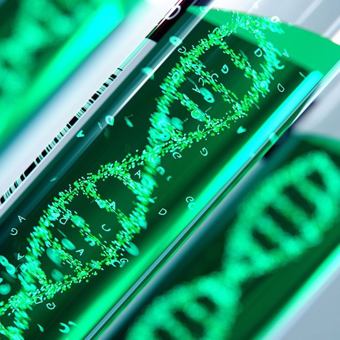 An illustration of a test tube with a DNA double helix inside.