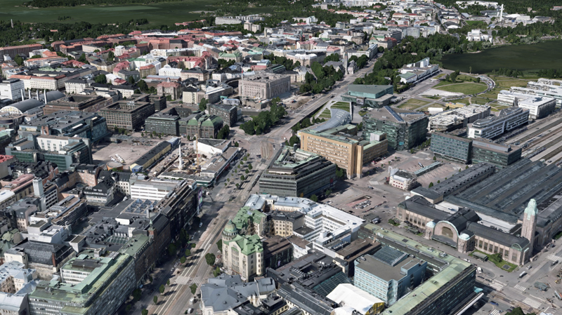 A screenshot of the City of Helsinki's 3D model.