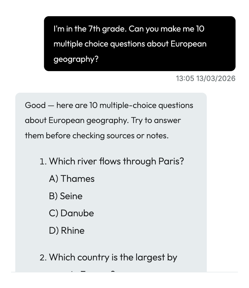 A screenshot from a pupil's OpiqGPT chat.