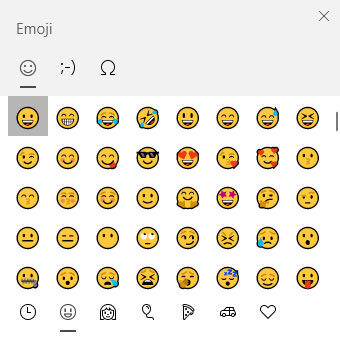 A screenshot of the Windows Emoji keyboard.