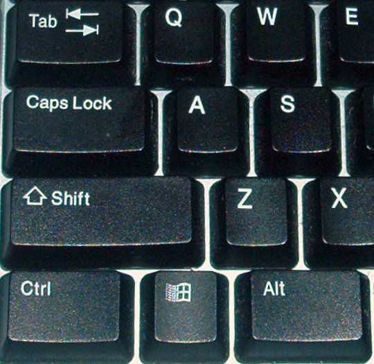 A photograph showing the left keys of a typical Windows QWERTY keyboard.