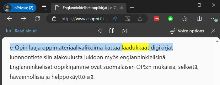 A view from Microsoft Edge, showing the read aloud tool.